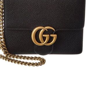 Gucci Black Leather Crossbody with Gold Chain
